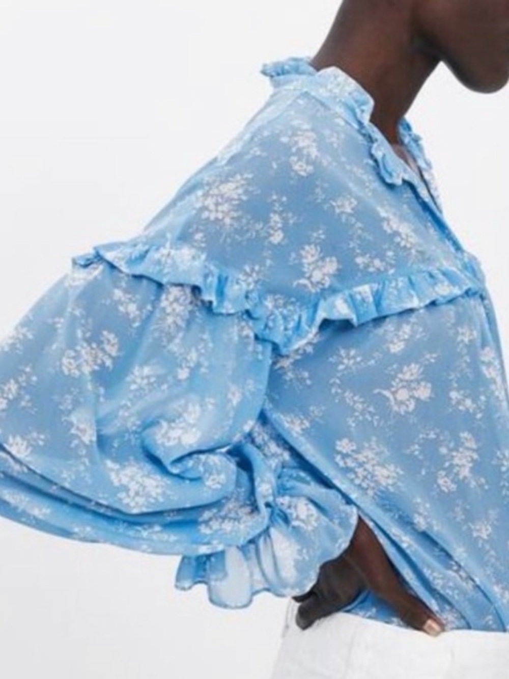 ZARA | Floral Pattern Feminine Ruffled Semi Sheer Breezy Relaxed Blouse